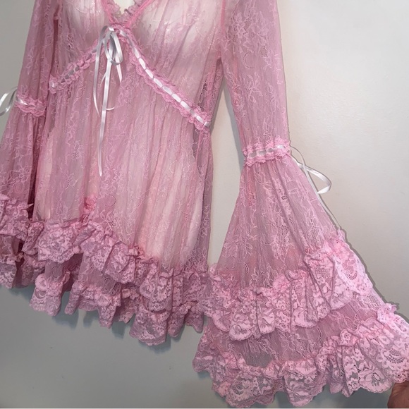 Dolls Kill Sugar Thrillz Dress Size Medium Real Divinity Pink Lace Babydoll - Picture 6 of 14